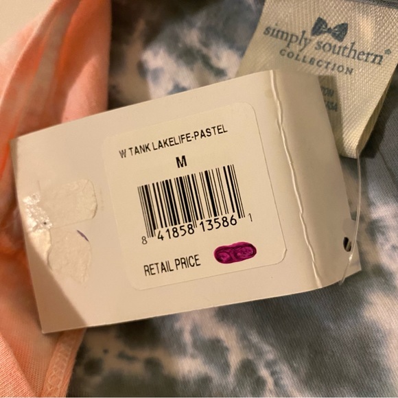 NWT Simply Southern Medium Pink Gray Tie Dye Lake Life Tank Top - Picture 5 of 8